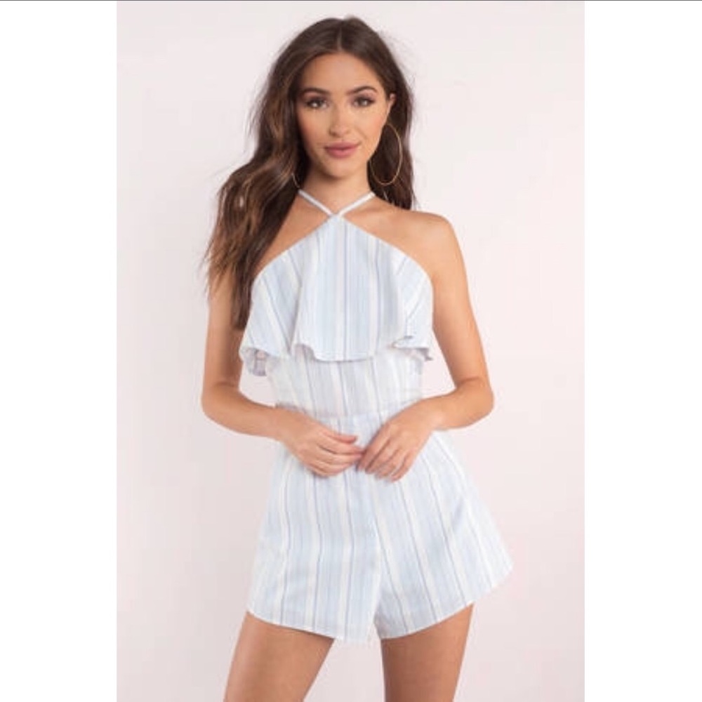 Tobi blue & white striped romper